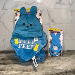 PEEPS Baby Bunny Rabbit Blue Set Includes Baby Hat, Bib, Booties & Teether NEW